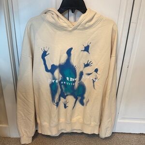 Aelfric Eden Cream Graphic Hoodie Sweatshirt with Blue Print